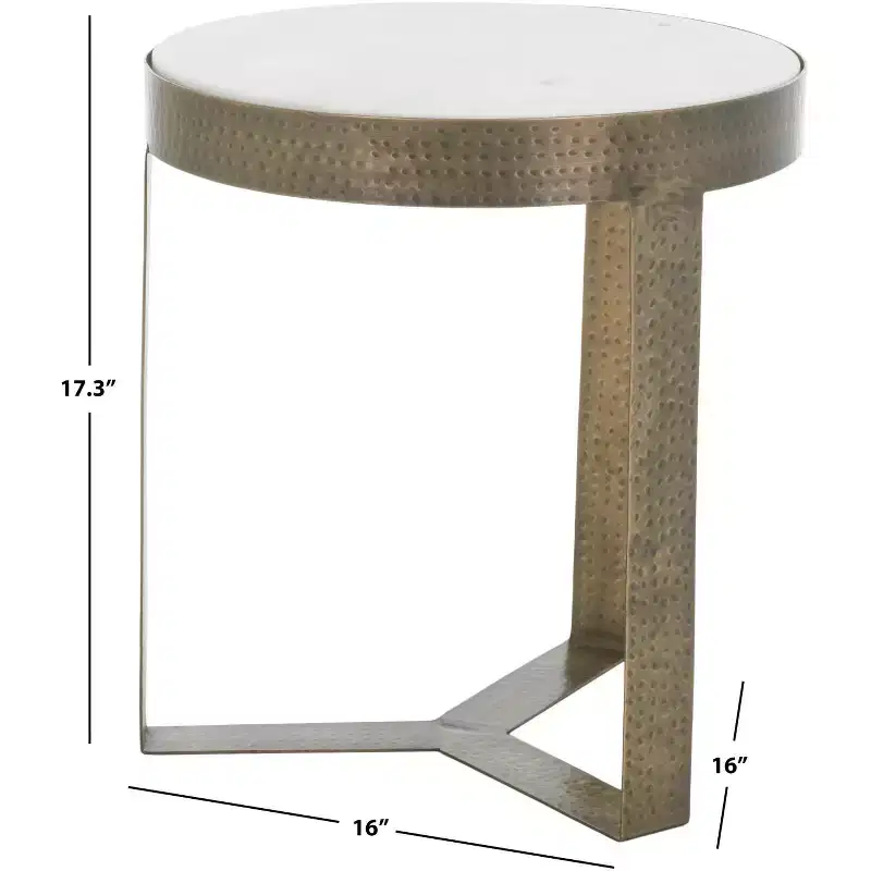 Triss Round Accent Table - ACC4617A - White Marble/Antique Brass - Safavieh