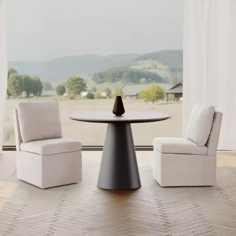 WestinTrends Soho Modern Upholstered Chenille Armless Dining Chairs With Casters (Set of 2), Taupe