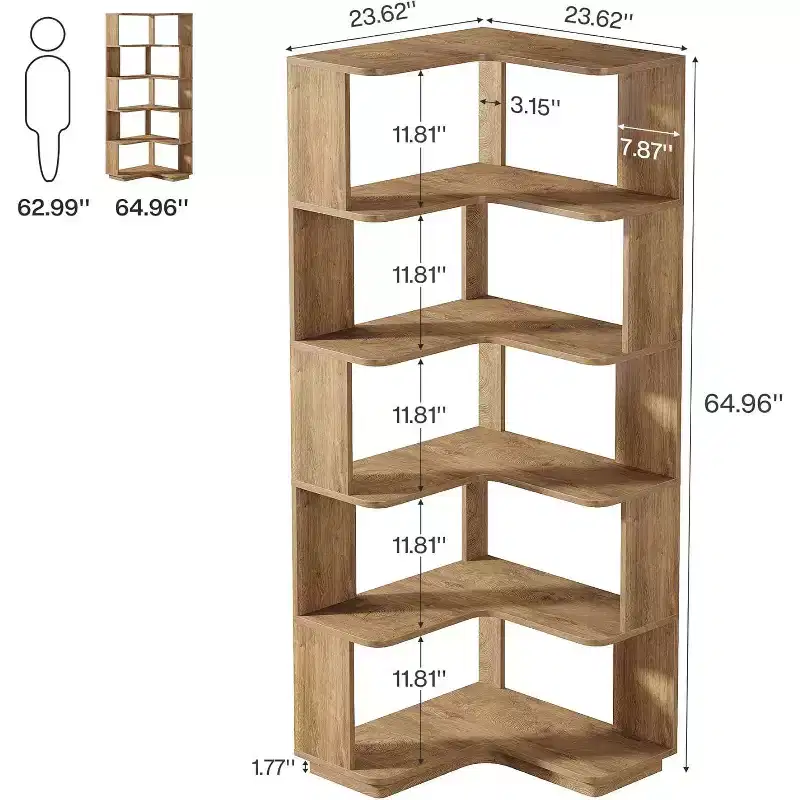 Tribesigns 64.9 Corner Bookshelf, 6-Tier Bookcase with Anti-Drop Panel, Freestanding L-Shaped Storage Display Shelf