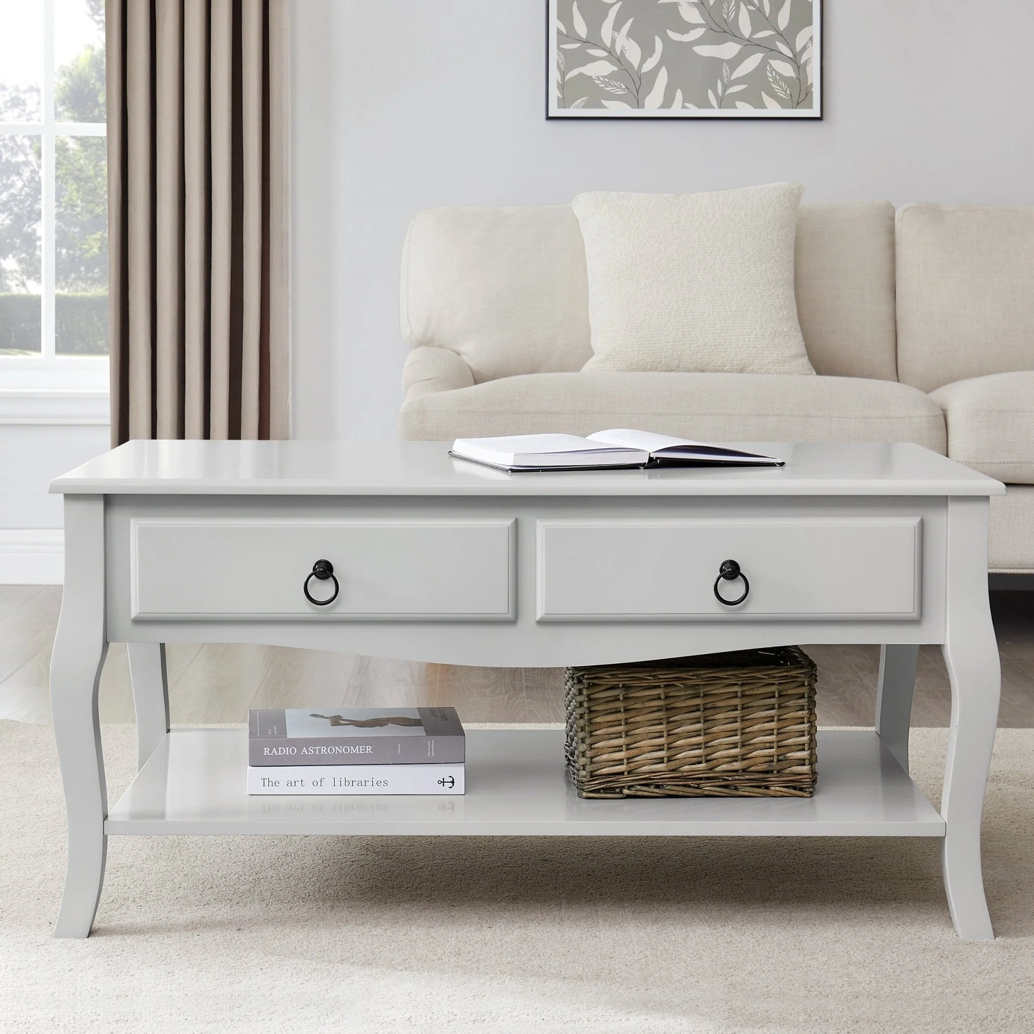 Minimalist Light Grey Painted Coffee Table with Sleek Design for Living Room