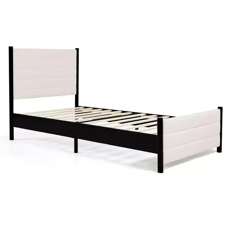 Subrtex Upholstered Wingback Bed Solid Wood Platform Bed Frame