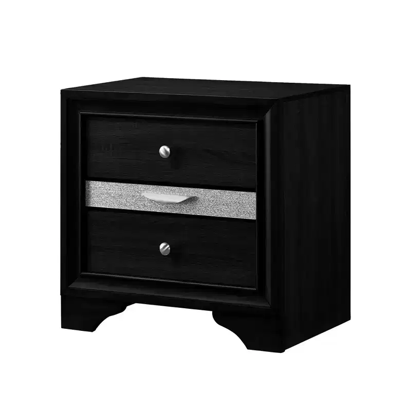 CLIHOME Contemporary Bedroom Storage Cabinet Nightstand with Silver Accents and Hidden Jewelry Drawer