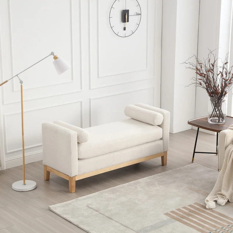 Upholstered Bench with Wood Legs