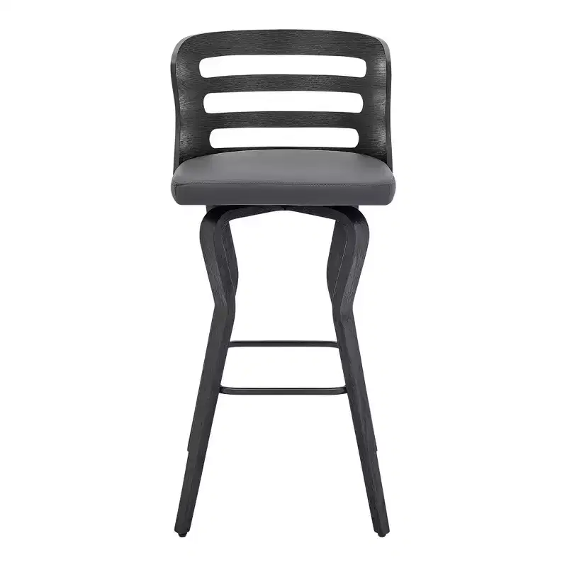 HomeRoots 29 Gray And Black Faux Leather And Iron Swivel Low Back Bar Height Bar Chair