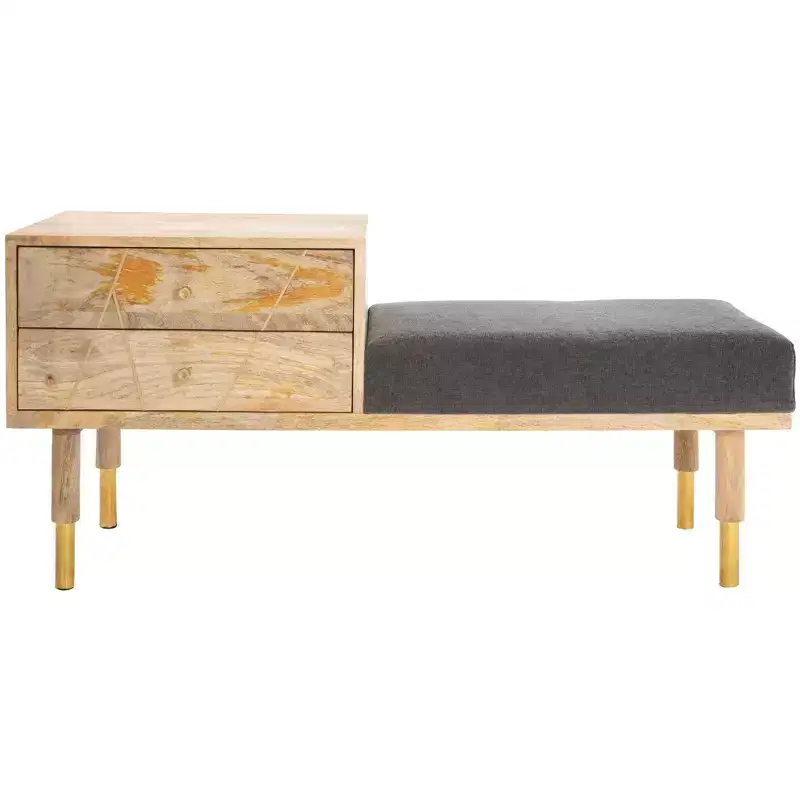 2 Drawer Cushion Seated Bench - Off-White
