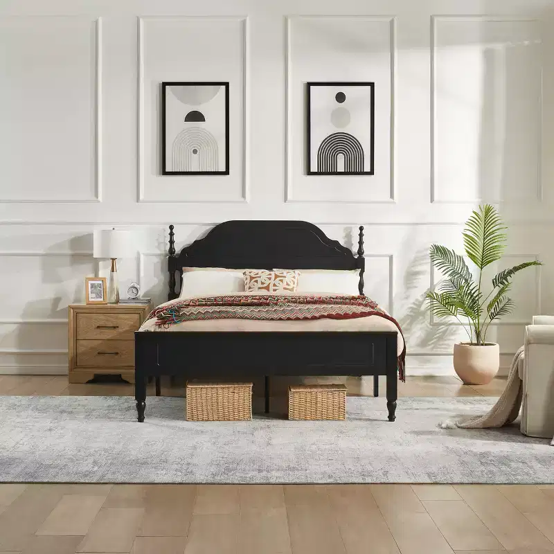 Queen Size Bed Frame with Padded Headboard Insert, Elegant Bedroom Centerpiece