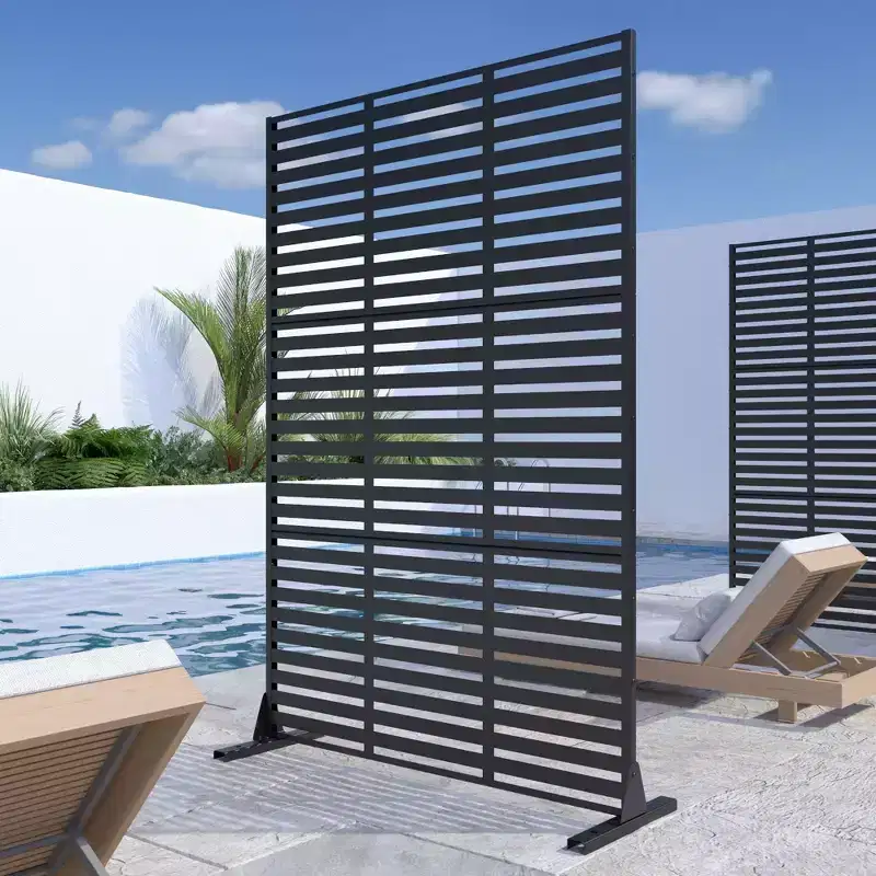 Triple-Width Black Galvanized Steel Louvered Screen | 183H x 120W x 40D cm
