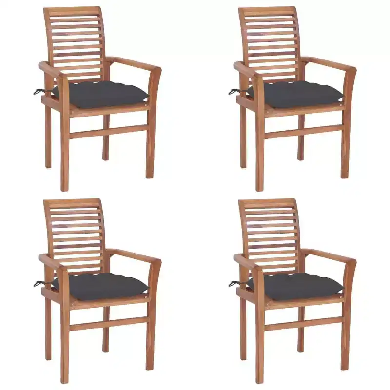 vidaXL Solid Teak Wood Dining Chairs Set of 4 with Anthracite Cushions - Stacking Ergonomic Wooden Seating for Indoor and Outdoor use