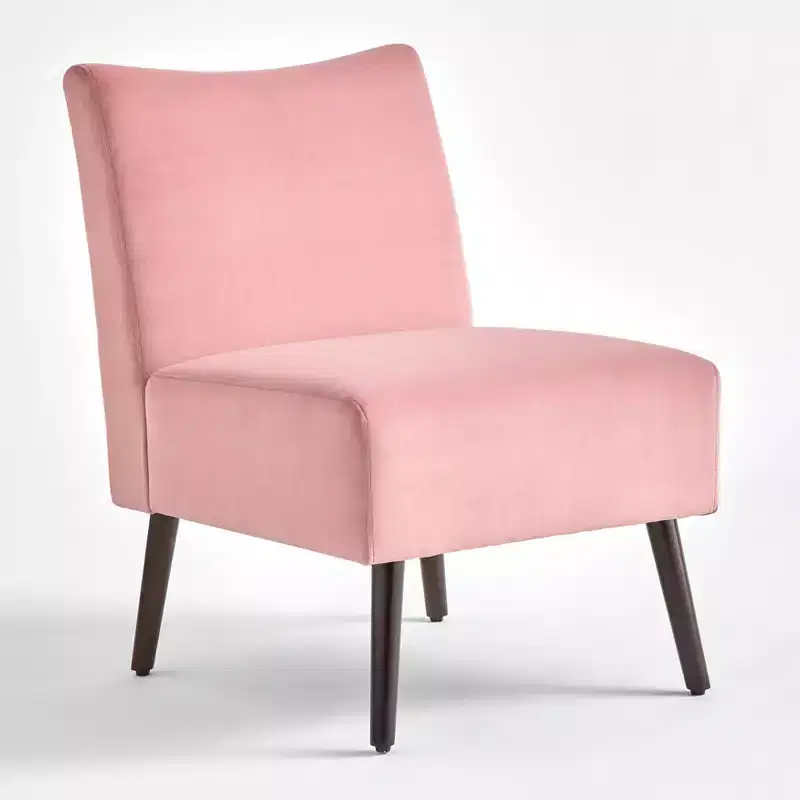Petula Velvet Armless Accent Chair — Hardwood Frame, Foam Seat, Natural Finish