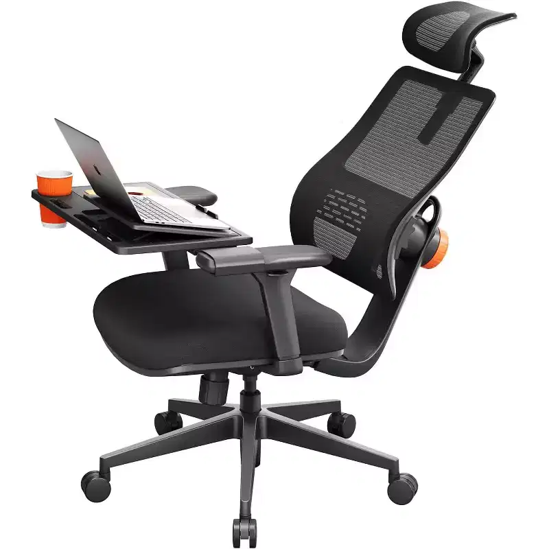 Black Mesh Ergonomic Office Chair with Laptop Tray, 1-Person, Adjustable Height