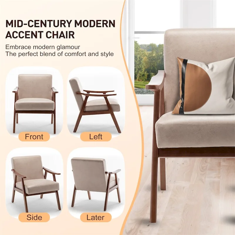 Mid-Century Modern Chair,Living Room Chair with Solid Wood Frame