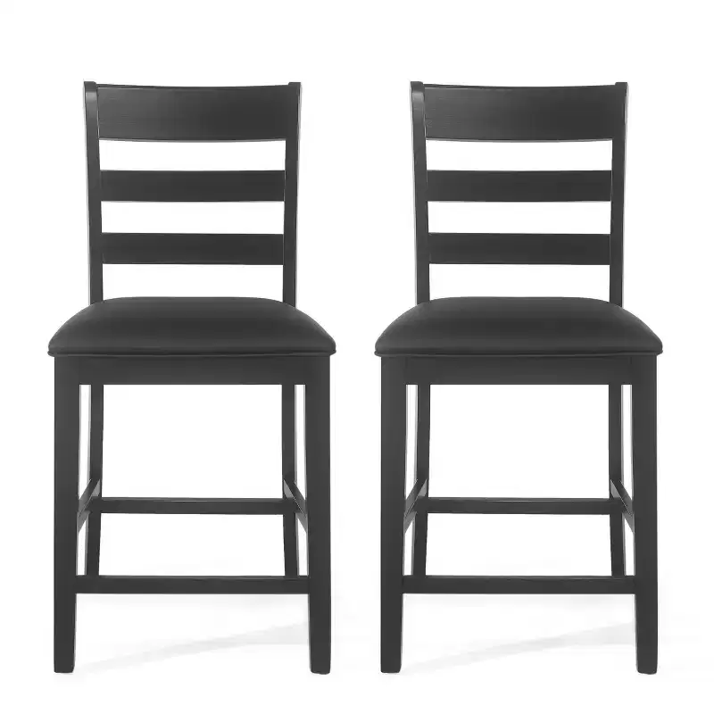 Christopher Knight Home 2pc Benner Farmhouse Upholstered Wood Counter Height Barstools Black: Faux Leather, Rubberwood Legs, Armless Design