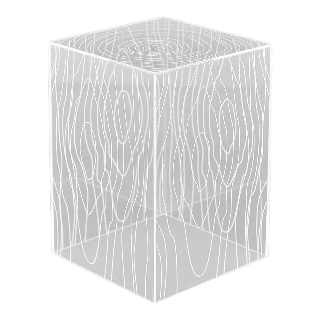 Modern Acrylic & Wood-Grain Side Table with Reversible Storage Design for Living Room