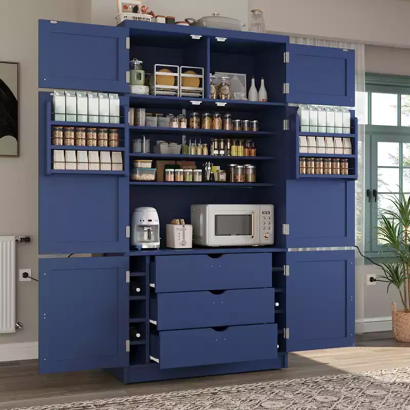 80.1'' Tall Freestanding Kitchen Pantry, Buffet, Large Storage Cabinet Cupboard