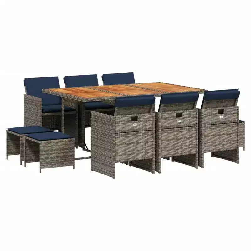 vidaXL Patio Dining Set Set of 10 Gray, Brown, Navy Blue
