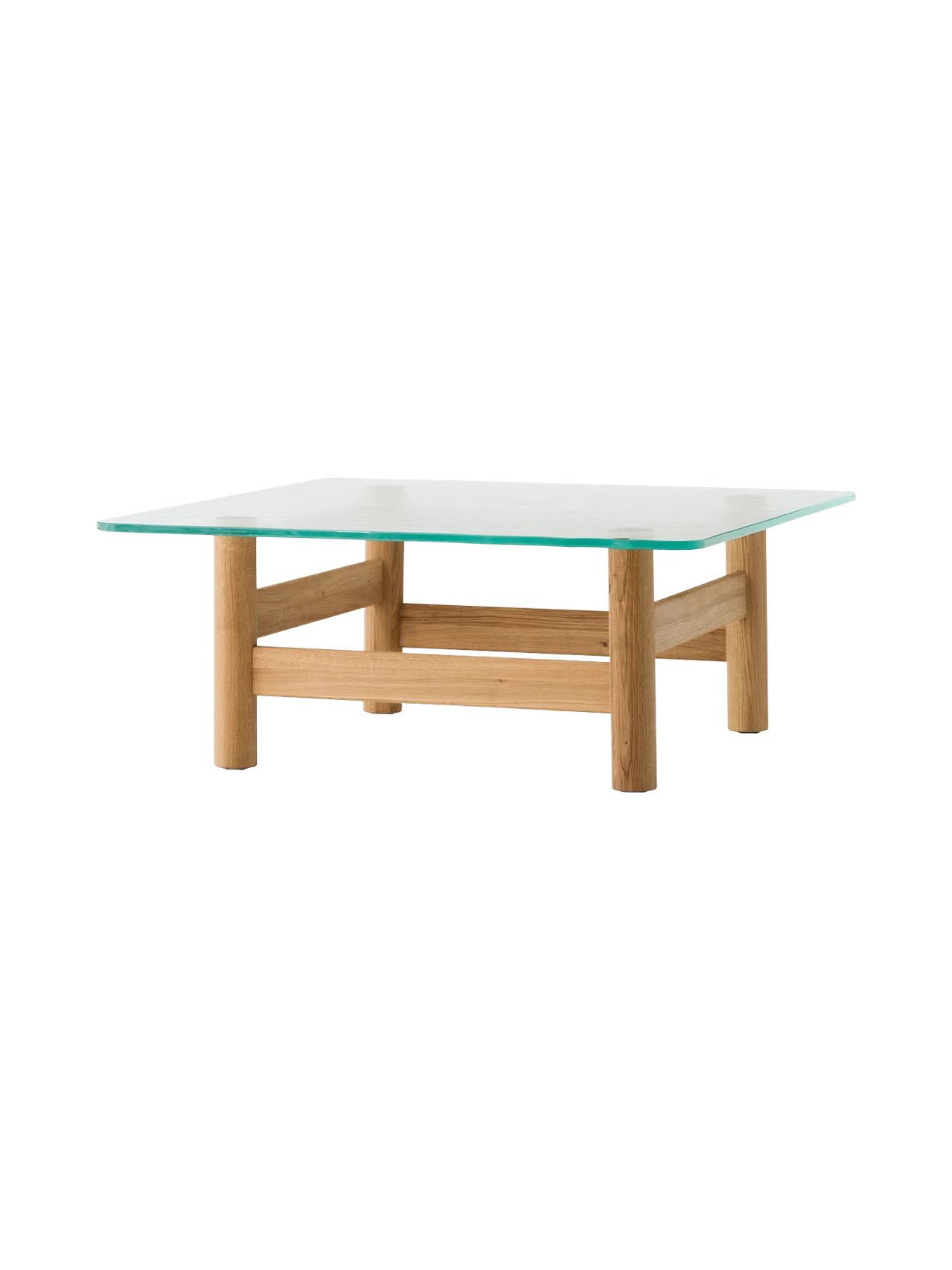Scandinavian Mid-Century Wood & Glass Lounge Table with Tempered Glass Top for Living Room