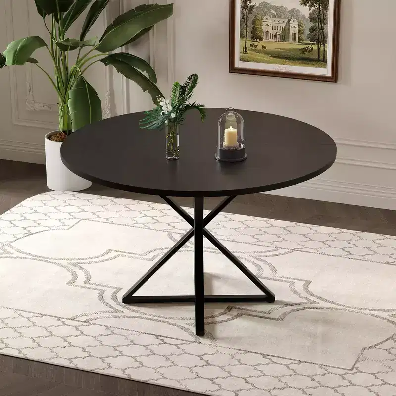 47 Wooden Circle Coffee Table with Metal Pedestal & 4 Parts of Tabletop, Save Space for Home Kitchen