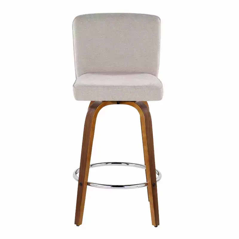 LumiSource Set of 2 Henry Counter Height Barstools Walnut Wood/Beige Fabric