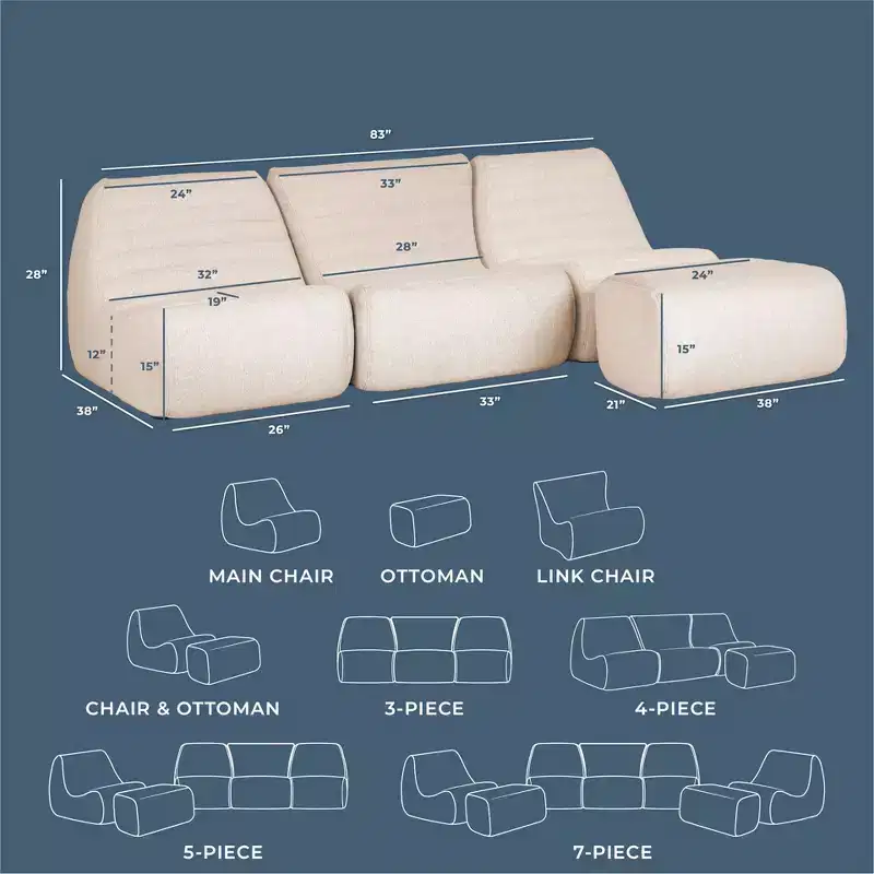 Big Joe Solvana Outdoor Patio Furniture Set, Performance Linen Weather-Resistant Fabric Sofa, 4 Piece Sectional, Sunlit Cream