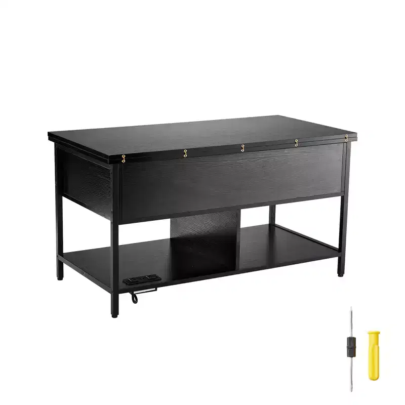 VEVOR Lift Top Coffee Table, 39.4 in Rectangle Coffee Table, Flipable Coffee Table with Power Strip & USB & Ambient Lighting, Black