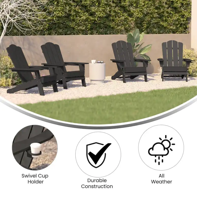 Set of 4 All-Weather Adirondack Chairs with Cupholders