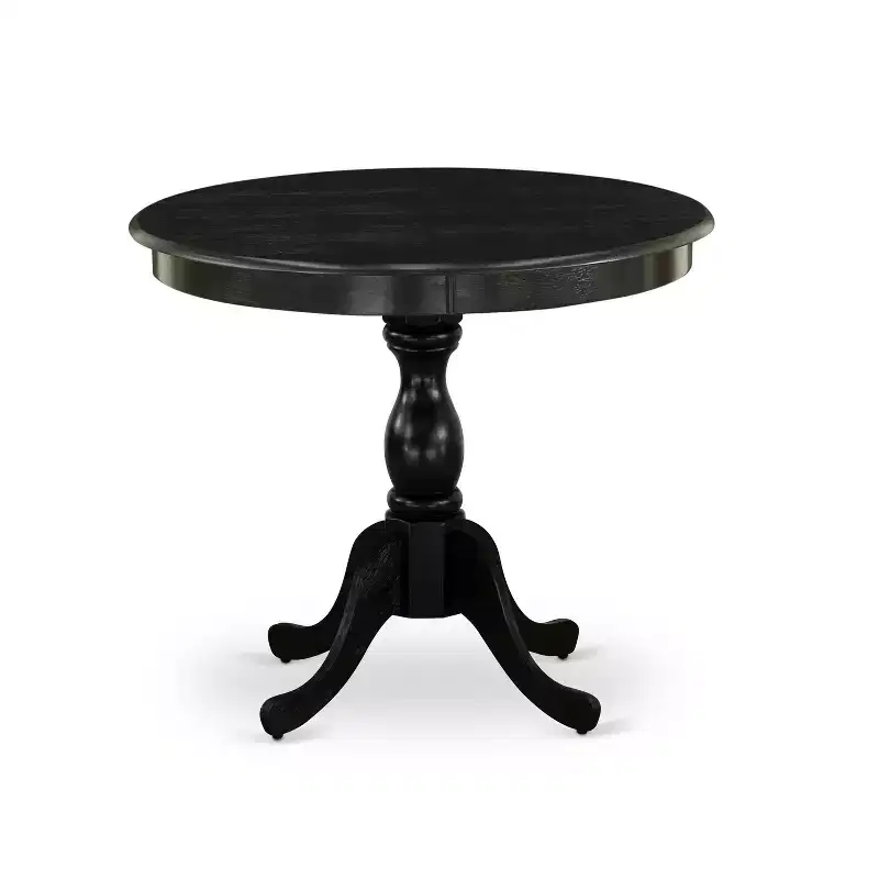 HomeStock Belmont 3 Piece Dinette Sets Contains 1 Wooden Dining Table and 2 Black Linen Fabric Dinning Chairs , High Back ? Wire Brushed Black Finish