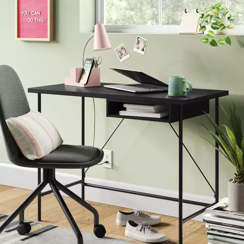 Wood and Metal Writing Desk with Storage