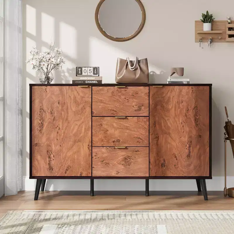 TROPOW Farmhouse Sideboard Buffet Cabinet with Storage, Rustic Wood Kitchen Cabinet with Drawers & Shelves