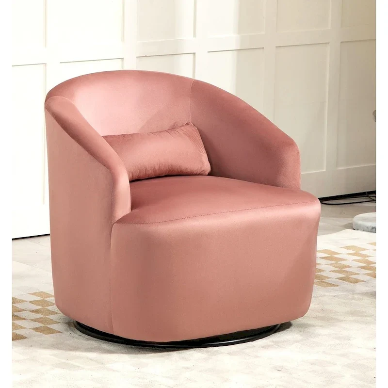 Accent Chair with Barrel-shaped Design and 360 Degree Swivel Feature