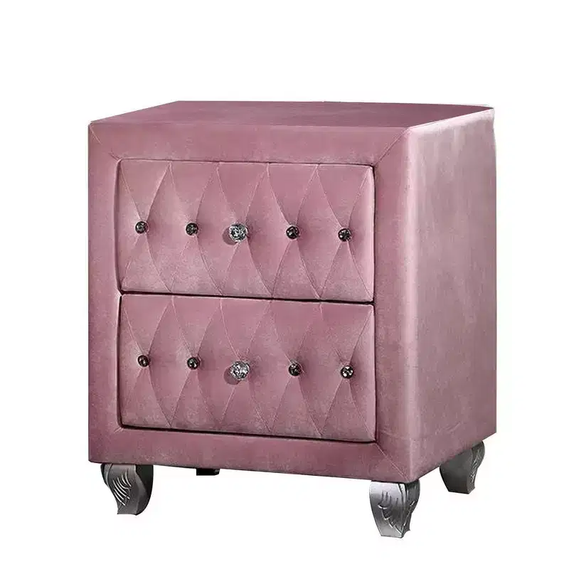Royal Hampton 26 Inch Nightstand, 2 Drawer, Cabriole Legs, Wood, Pink Upholstery