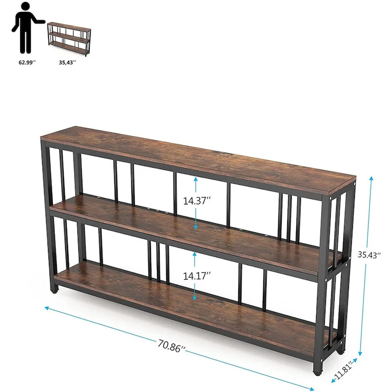 70.9 Console Table, 3 Tiers Sofa Table with Shelves,Brown