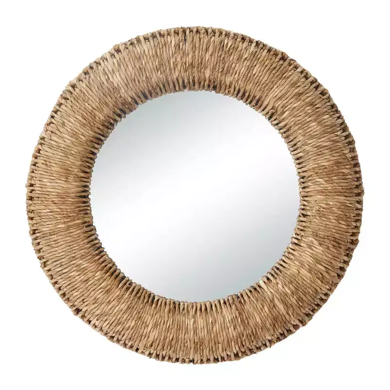 Dried Plant Coiled Weaved Frame Wall Mirror Brown - Olivia & May: Boho Style, Round Shape, No Assembly Required