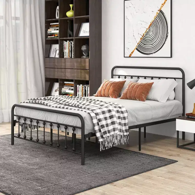 Queen Size Metal Platform Bed Frame with Headboard/Footboard, Under Bed Storage No Box Spring Needed, Black