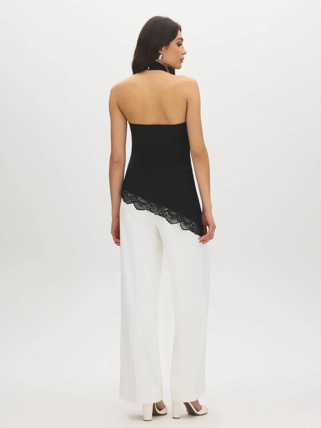 Mock Neck Halter Lace Trim Top