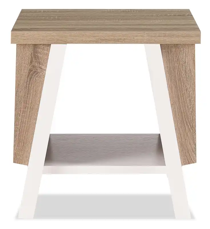 22 Modern End Table with Storage and Shelf - White and Light Brown
