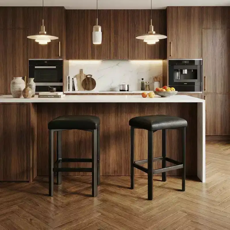 24 Counter Height Bar Stools Set of 2 or 4, PU Leather Bar Counter Stool with 2 Thick Upholstery, Modern Heavy Duty Metal Frame Base