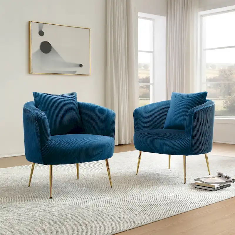 Art Leon Set of 2 Velvet Accent Side Chair with Back Cushion