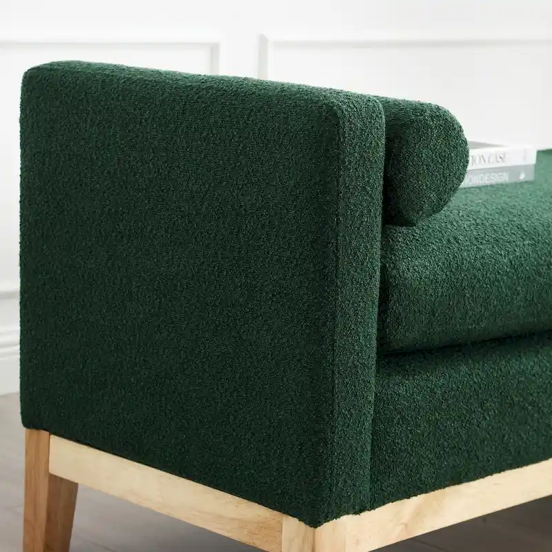 Upholstered Bench Wood Legs and Bolster Pillows