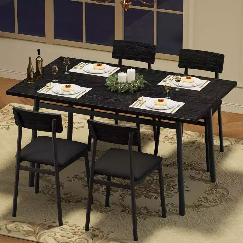 Dining Table Set with 4 Upholstered Chairs, Smooth Edge, Wood Kitchen Table Chairs Set of 4 for Dining, Kitchen Room, Apartment