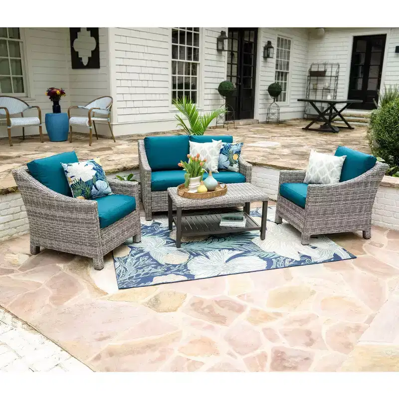Leisure Made Marietta 4pc Wicker Seating in Peacock Fabric