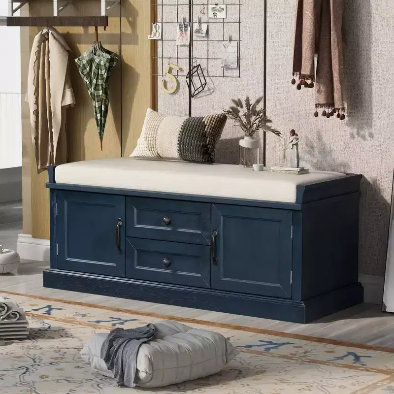 GDFStudio Frances Storage Shoe Bench with Drawers and Cabinets