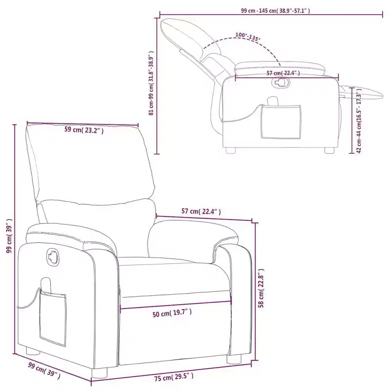 vidaXL Massage Recliner Chair Polyester, Metal, Plywood Single
