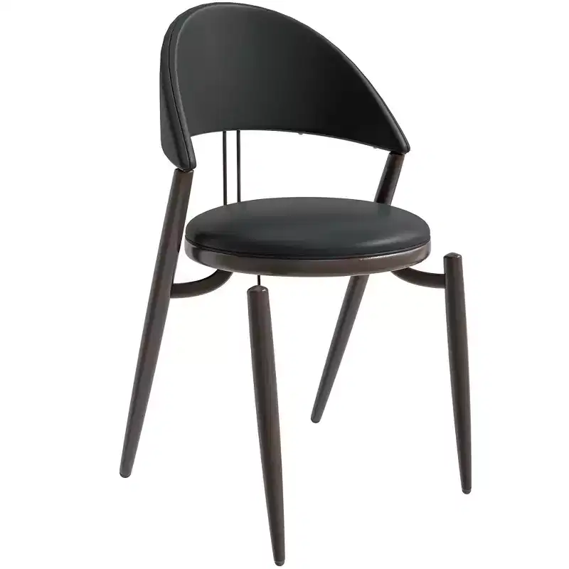 Modern Leather Dining Chair, Open Back Upholstered Accent Side Chair with Metal Legs, No Assembly