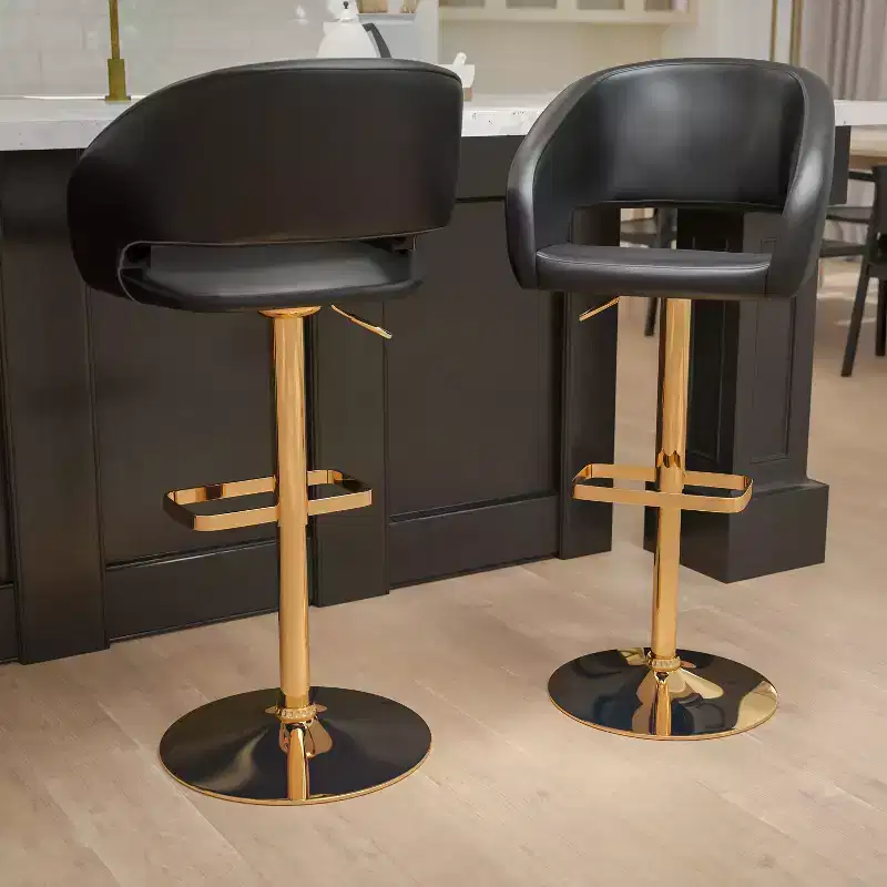 Contemporary Vinyl Adjustable Height Barstool with Rounded Mid-Back