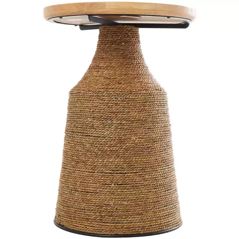 Olivia & May Dried Plant Handmade Wrapped Accent Table with Wood Tabletop Brown: Bohemian Pine Frame, No Assembly Required