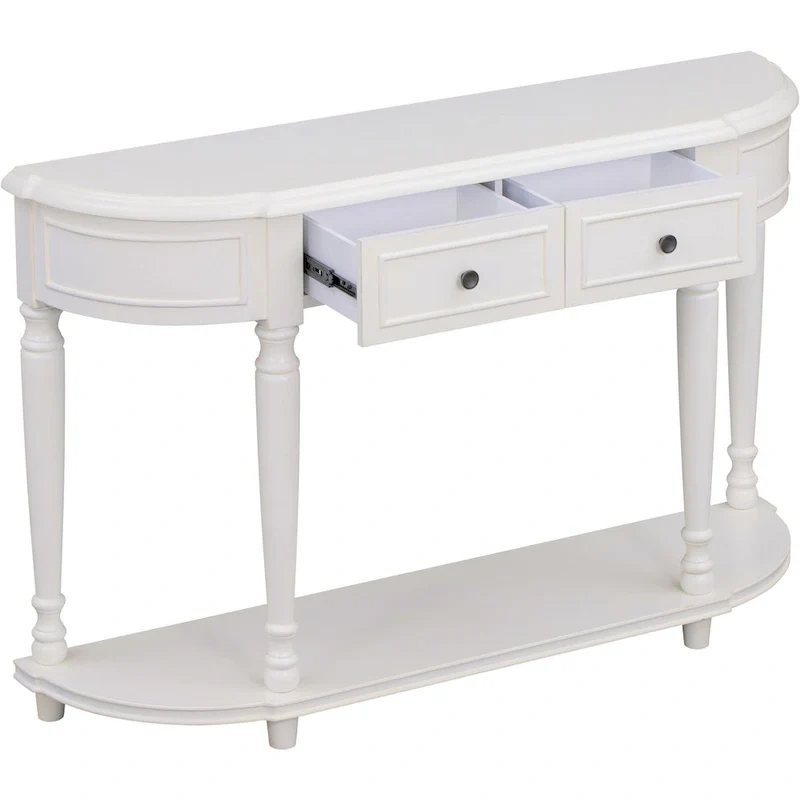 Retro Circular Curved Design Console Table with Open Style Shelf