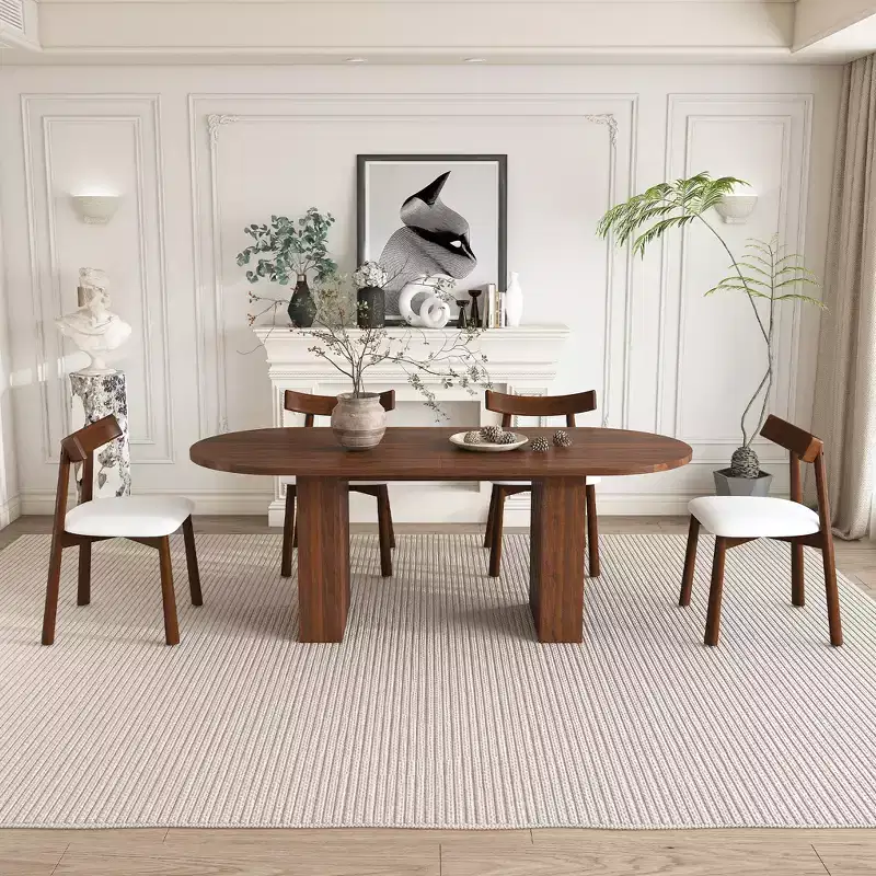GDFStudio Hayden Farmhouse 62.9-Inch Oval 4-Seater Wood Dining Table Set