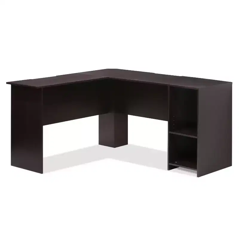L-Shaped Computer Desk Study Gaming Table Corner Workstation with Open Bookshelves, Espresso