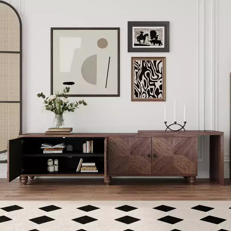 GDFStudio Mamie Modern 90 Wooden Extendable TV Stand with 2-Cabinets