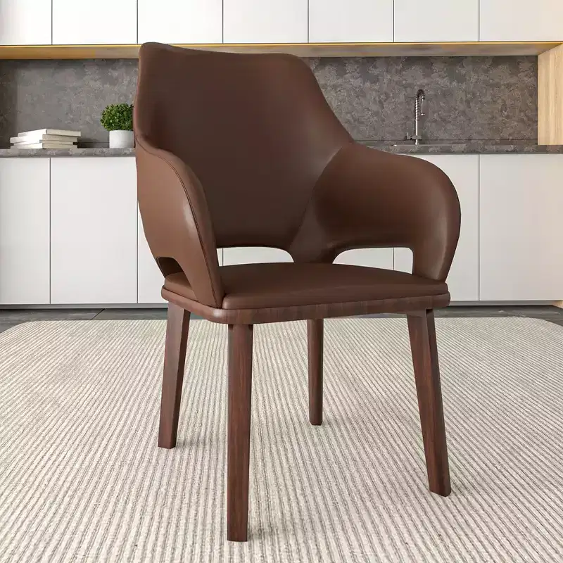 Vivara Collection Leather Dining Chair with Rubberwood Base and Padded Seat and Back, Modern Accent Chair for Dining Rooms